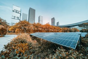 Image of city landscape with solar panels